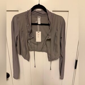 Deca Paris Antonia Grant Athleisure Cropped Long Sleeve Cardigan Gray size Small